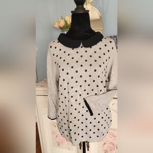 Grey & Black Polka Dot Sweater With Removeable Collar & 3/4 Length Sleeves